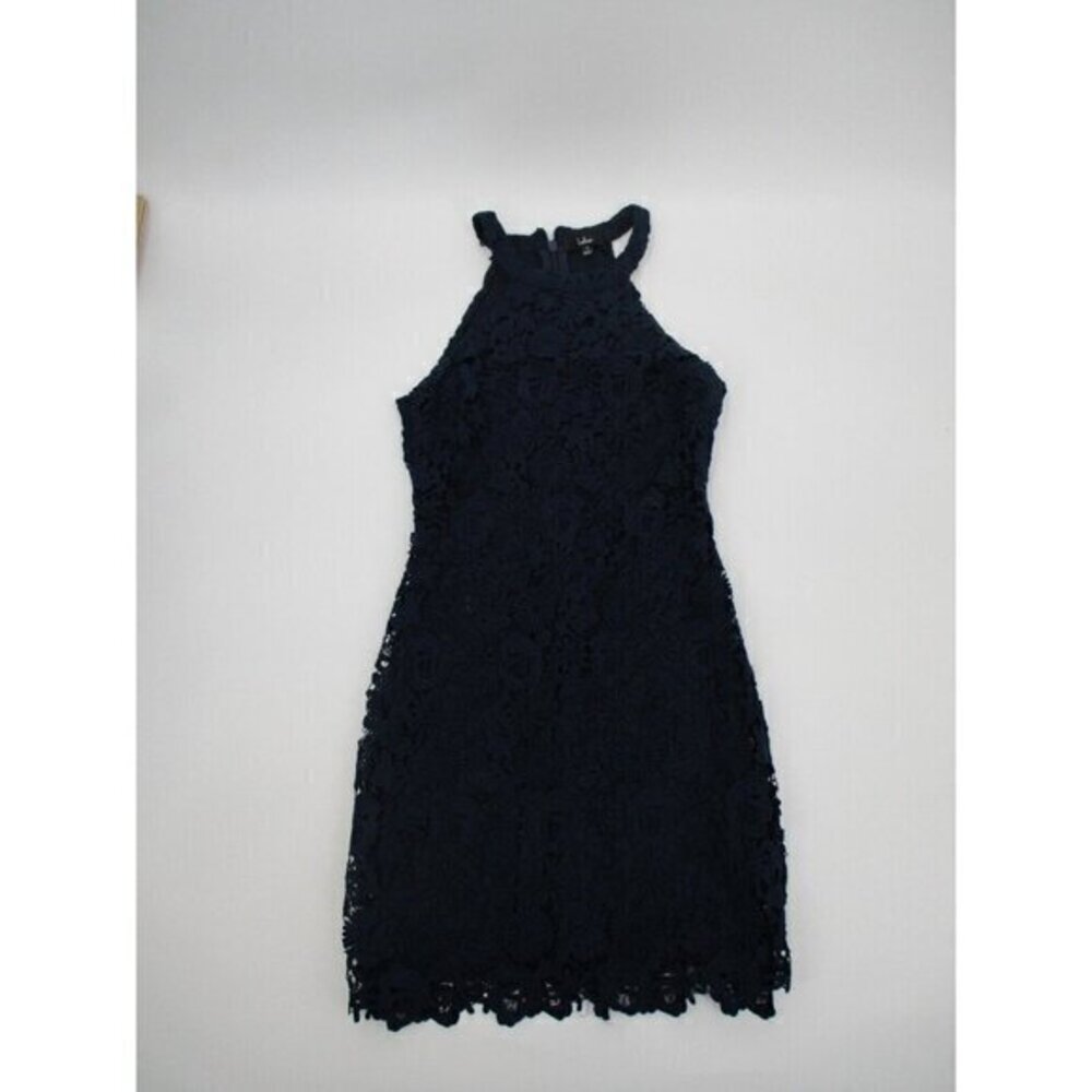 Lulus Womens Dress Small Blue Crochet Sleeveless Zipper Lined Party Classic